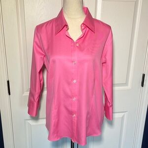 Liz Claiborne Cotton No Iron Pink Button-Down 3/4 Sleeve Shirt Size 10